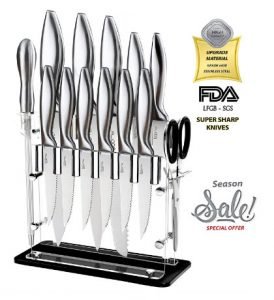 Super Sharp 14 Pc Stainless Steel Kitchen Cutlery Knife Block Set