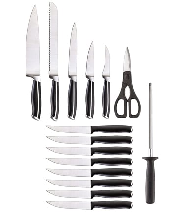 15 knives and 1 kitchen shear